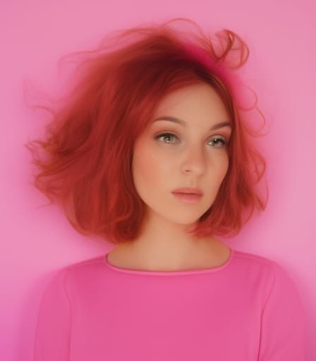 Portrait of Woman with Red Hair and Pink Dress