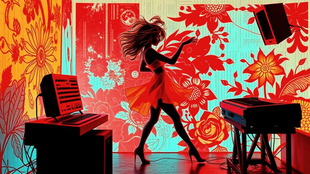 Cyberpunk Dancer in Red Shoes