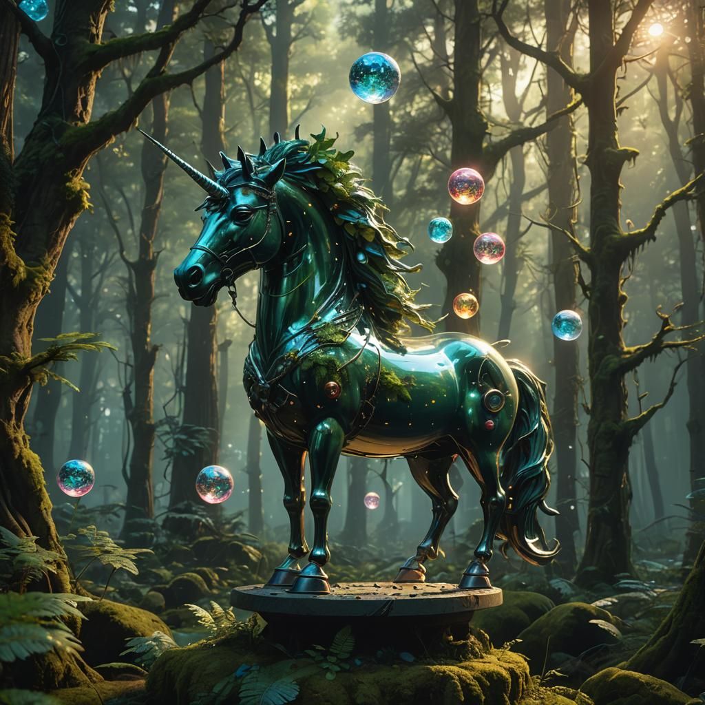 Enamel Unicorn Figurine in Mystic Forest
