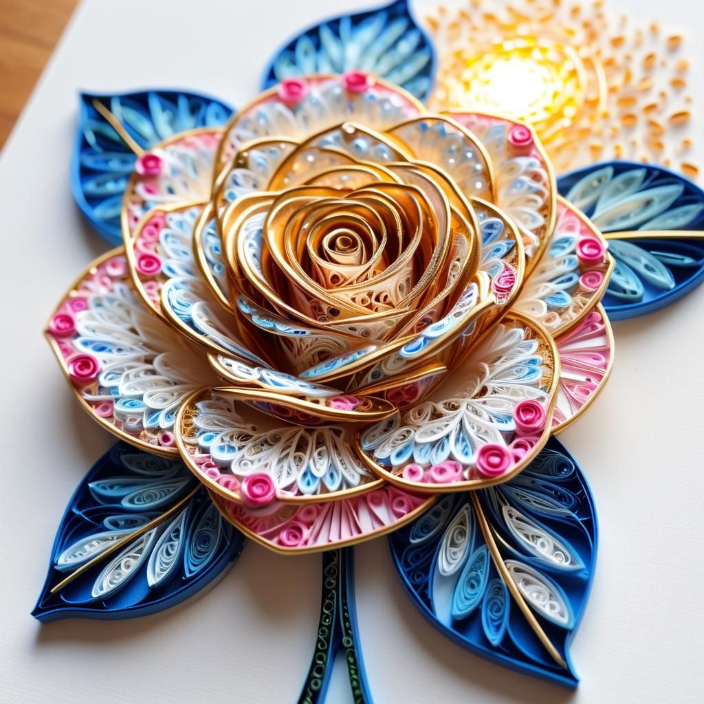 Stained Glass Rose in Pointillism Quilling Style
