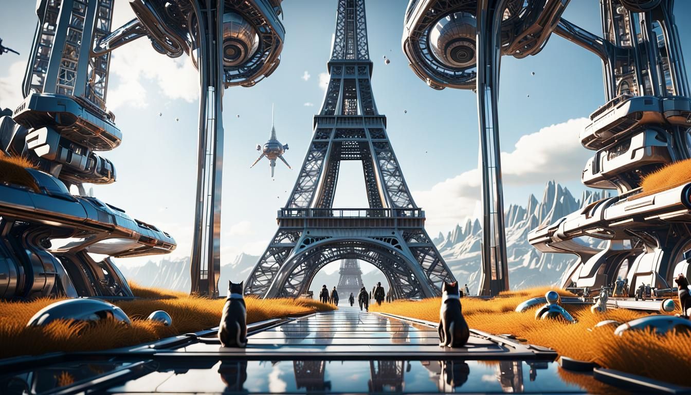 Eiffel Tower: Sunny, Magical, Futuristic Scene