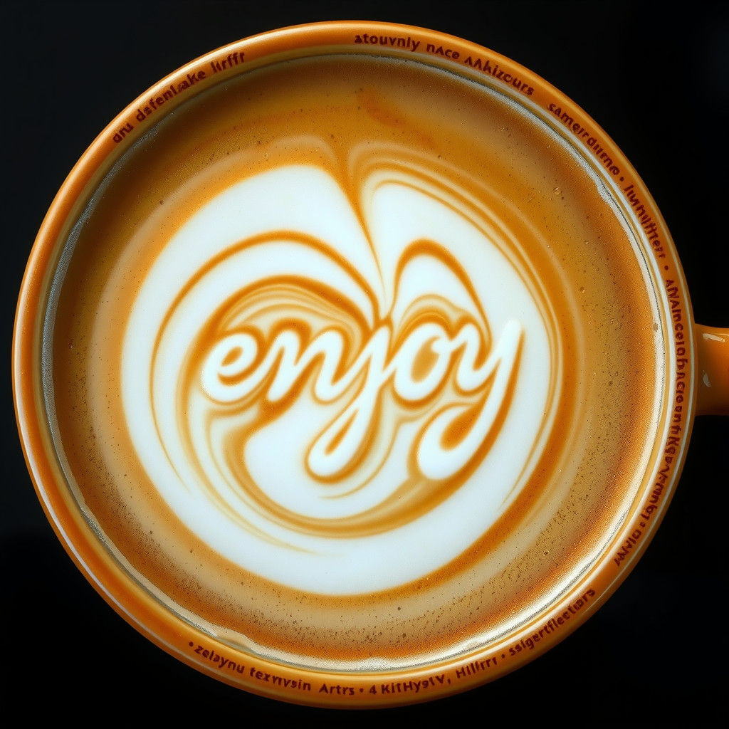 Latte Art Coffee Cup Saying 'Enjoy'
