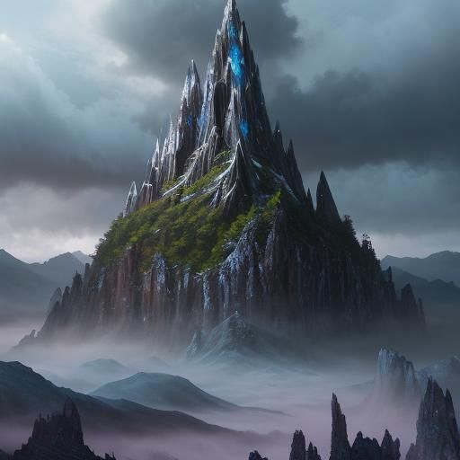 Fantasy Mountain with Crystalline Waterfalls: Digital Matte ...