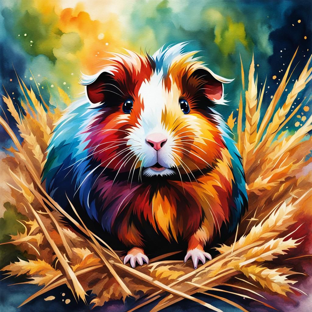 Guinea Pig in Hay: Wet-on-Wet Watercolor Art