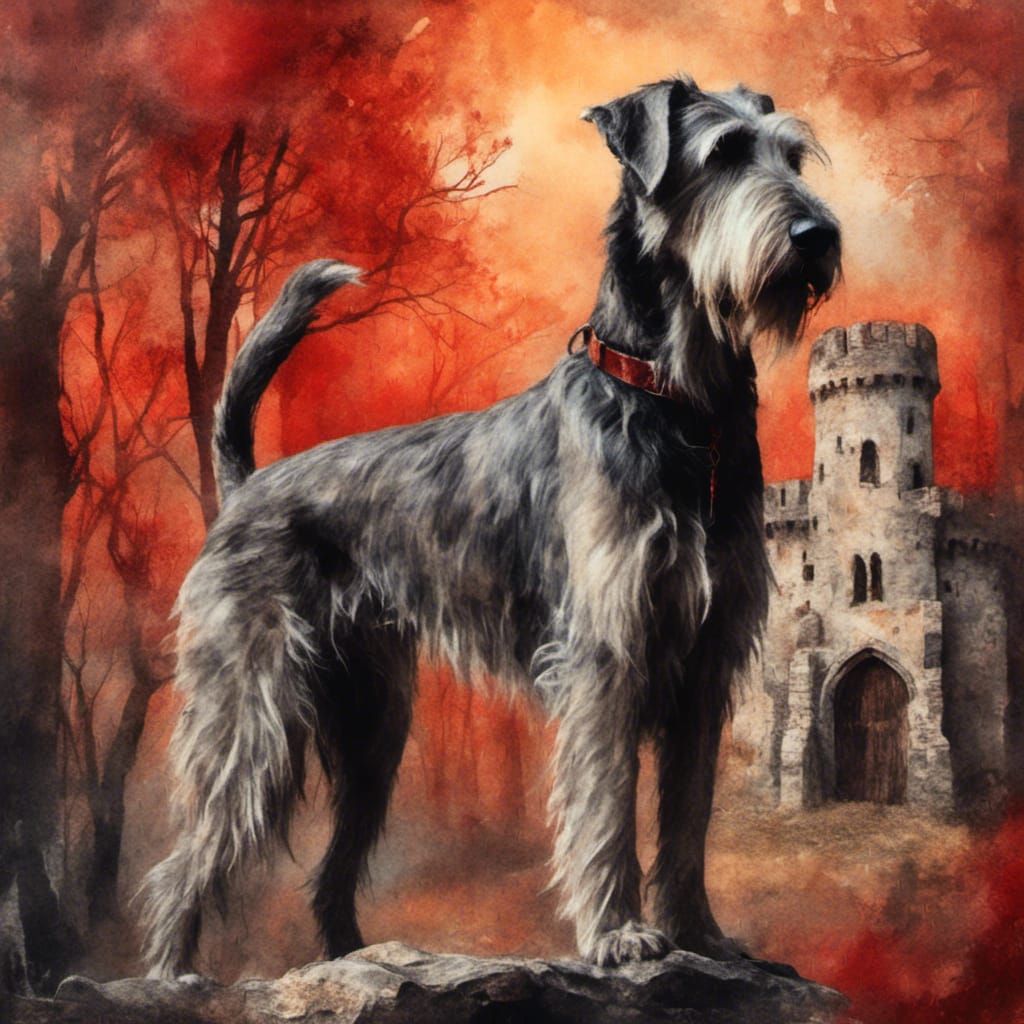 Irish Wolfhound in Medieval Castle, Watercolor Style