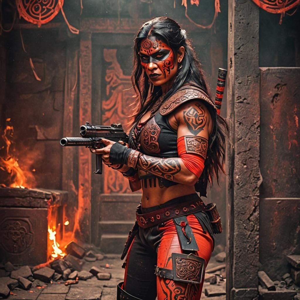 Fearsome Indian Warrior Woman in Dark Temple