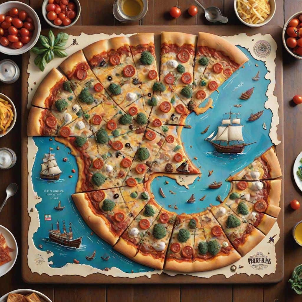Pizza Pirate Map in Norman Rockwell Style