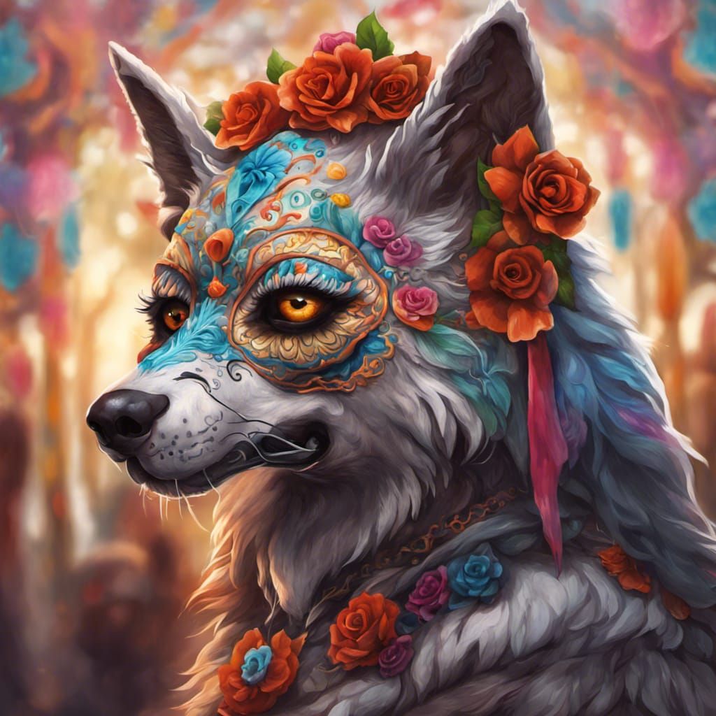 Sugar Skull Wolf at Dia De Los Muertos Festival