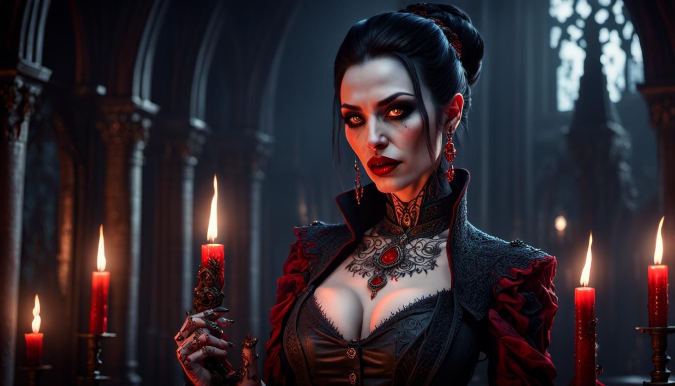 Vampire with Fangs in Gothic Dark Fantasy Style