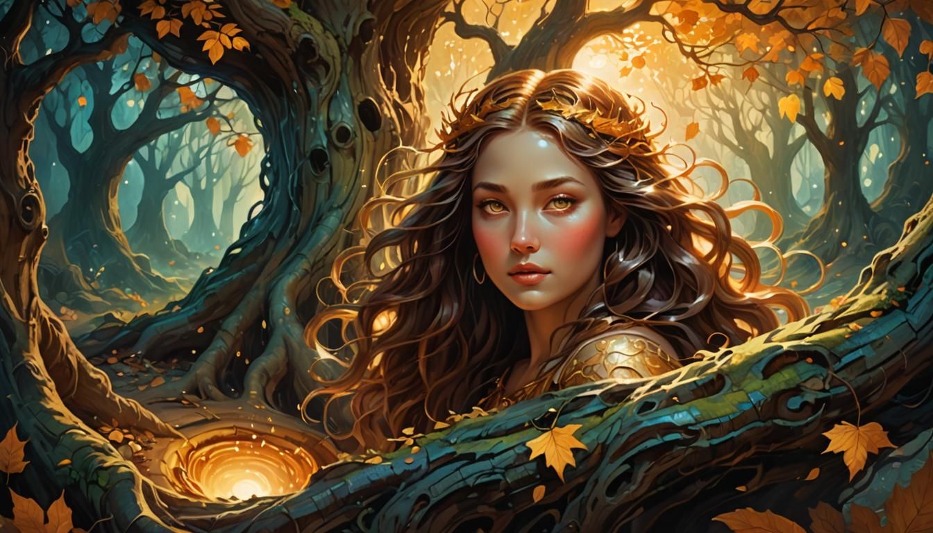 Ethereal Woman Emerges from Magic Tree