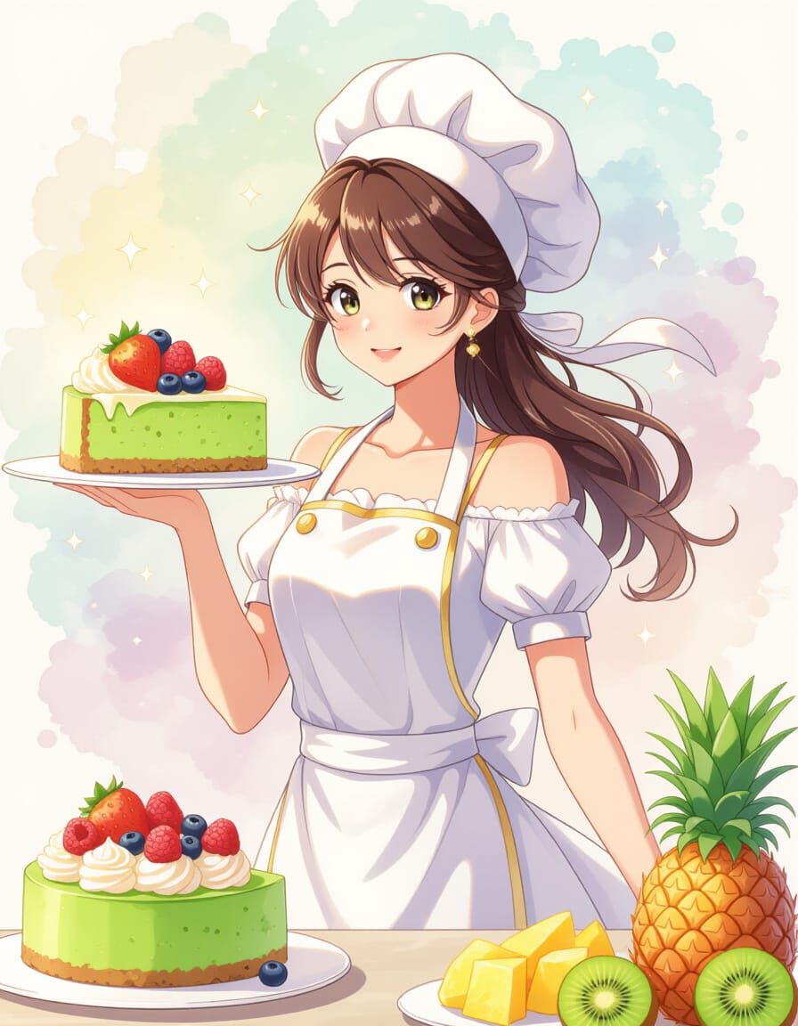 Celestial Baker's Matcha Cheesecake Anime Style