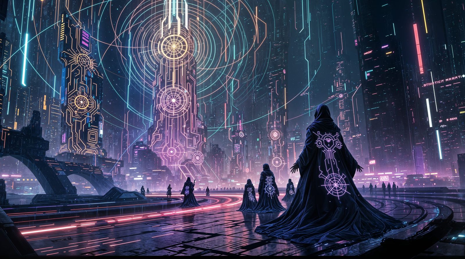 Grand Cyberpunk Fantasy Title Screen for Timelight Ascendant