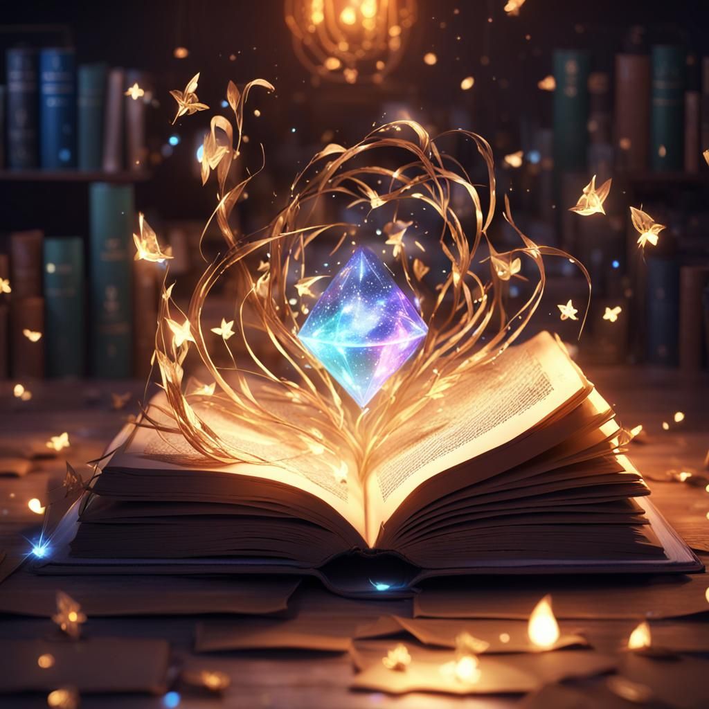 Enchanted Magical Book with Flowing Lights in 3D Anime Art