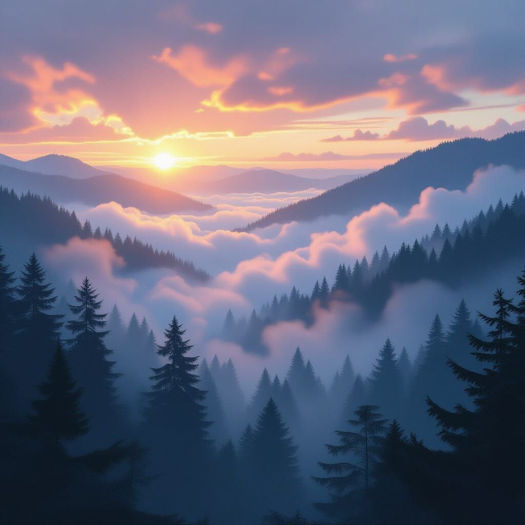 Mystical Forest Enshrouded in Fog: Digital Matte Painting