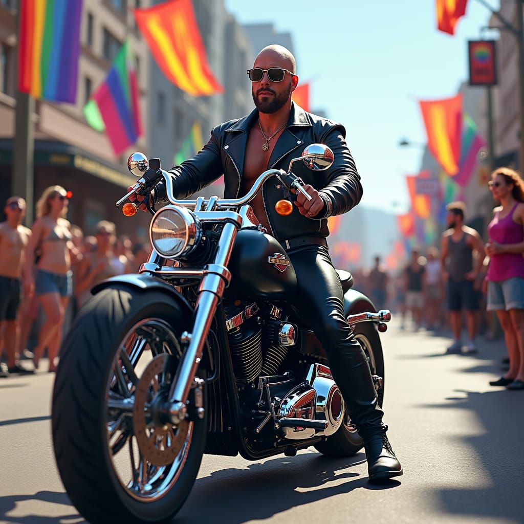 Leatherman Rides Chrome Bike in Folsom Parade