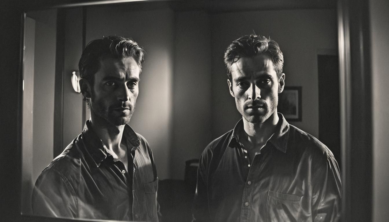 Intense Cinematic Portrait of Man Reflecting