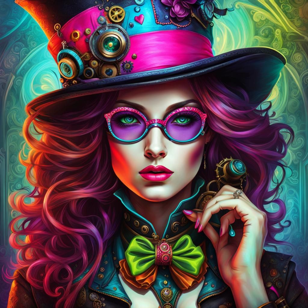 Neon Steampunk Female Mad Hatter