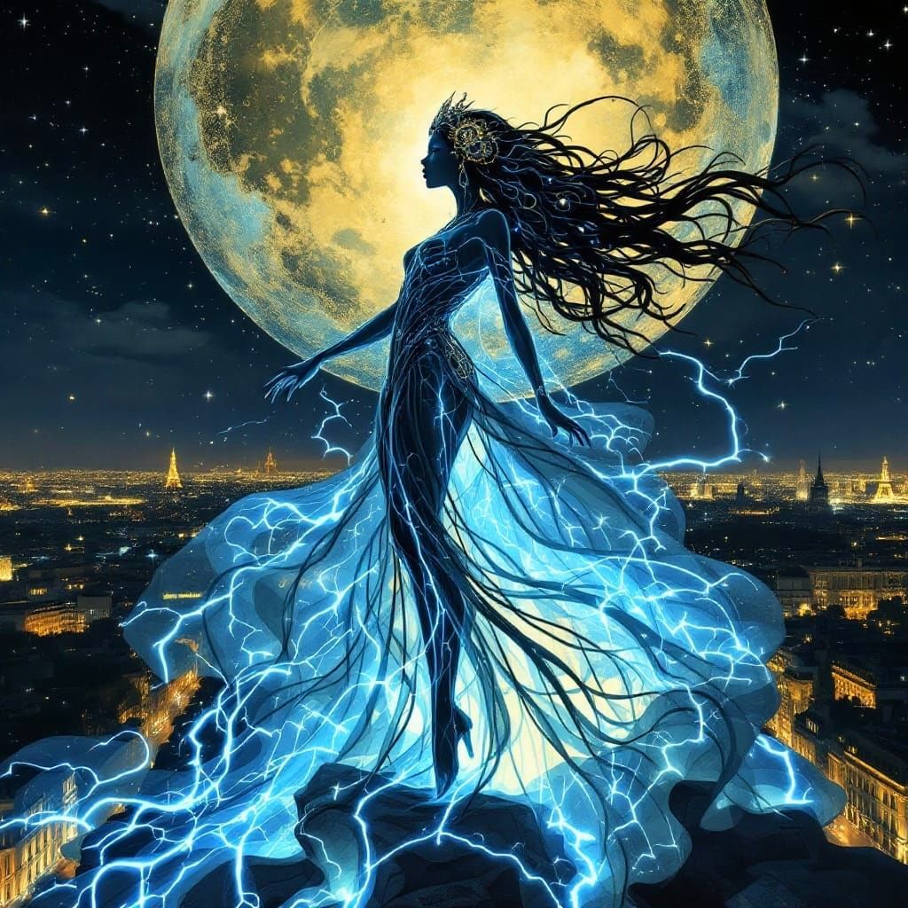 Electric Fairy Reigns Over Paris in Art Nouveau Style