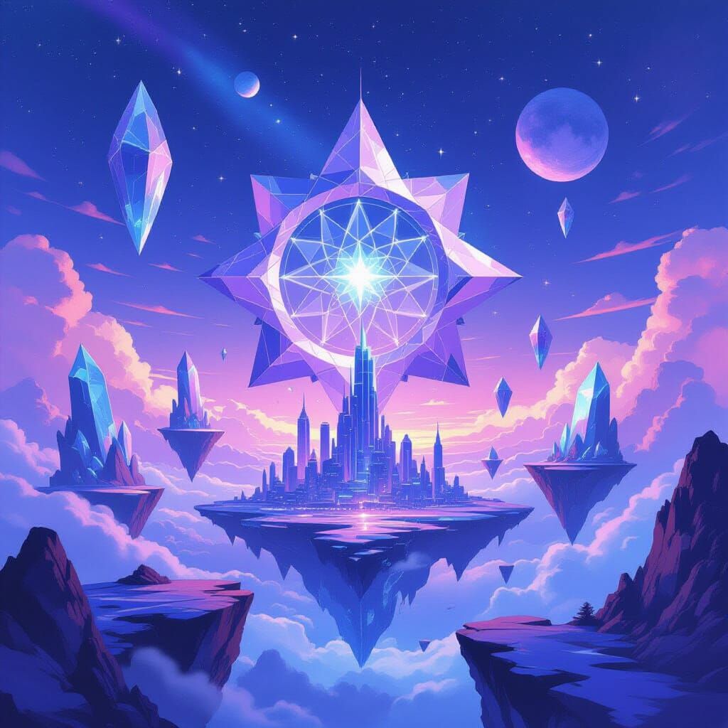 Surreal Alien Planet with Geometric Star-Clock