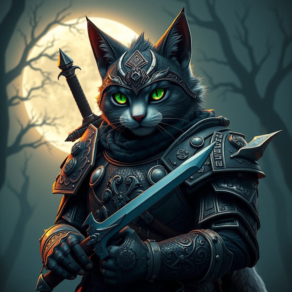 Regal Feline Warrior in Witcher Armor