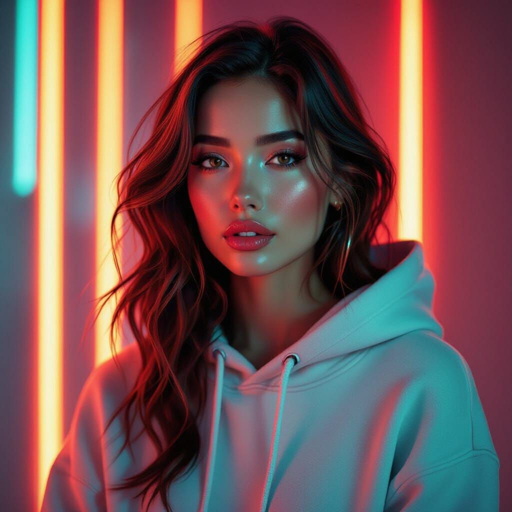 Neon Noir: Confident Woman in Cyberpunk Style