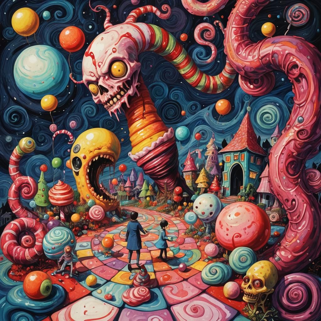Nightmarish Candyland in Junji Ito Horror Style