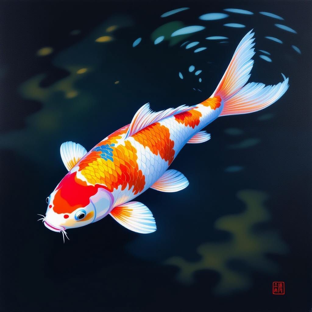 Koi Fish in Murky Pond: Japanese Art Style