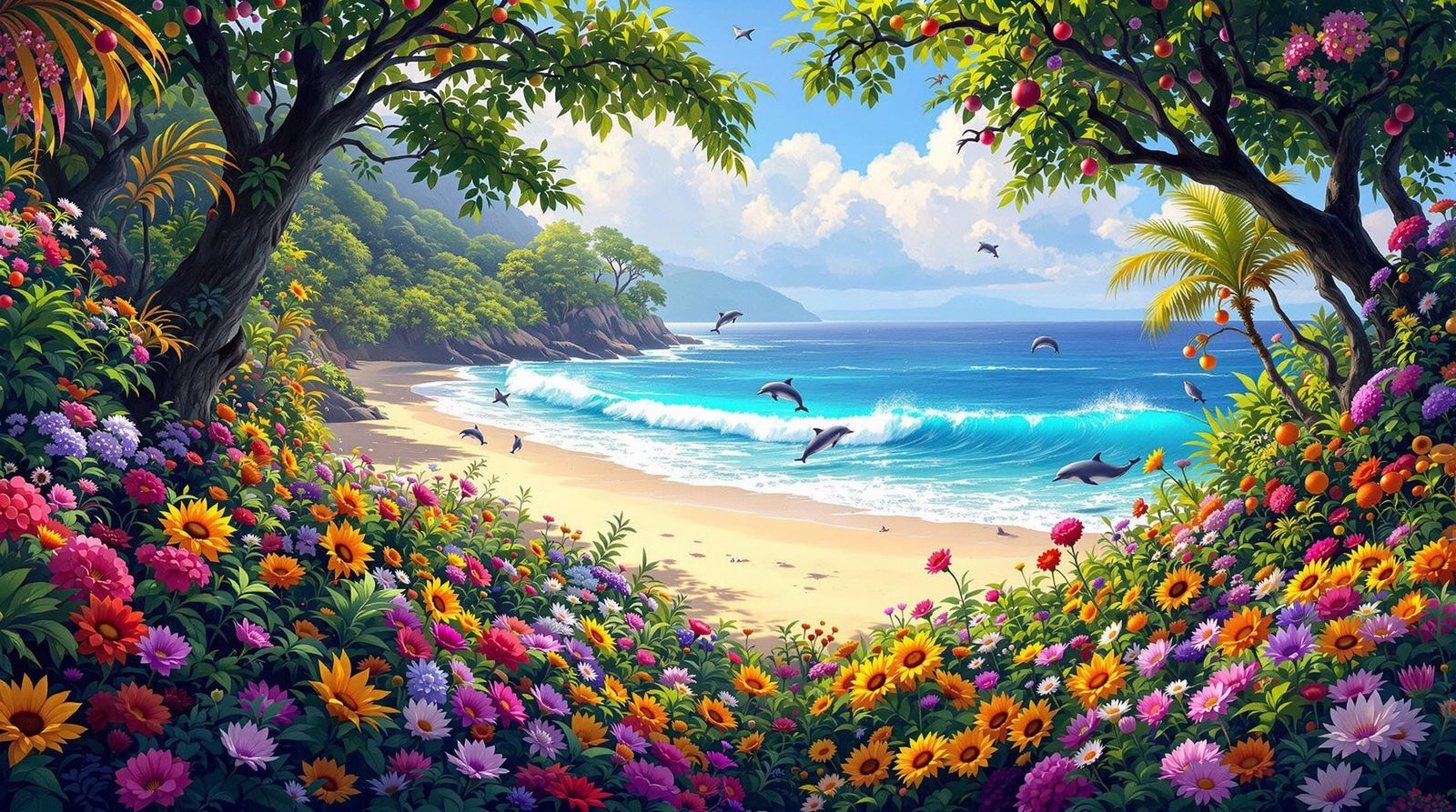 Vibrant Forest Meets Turquoise Paradise in a Whimsical World