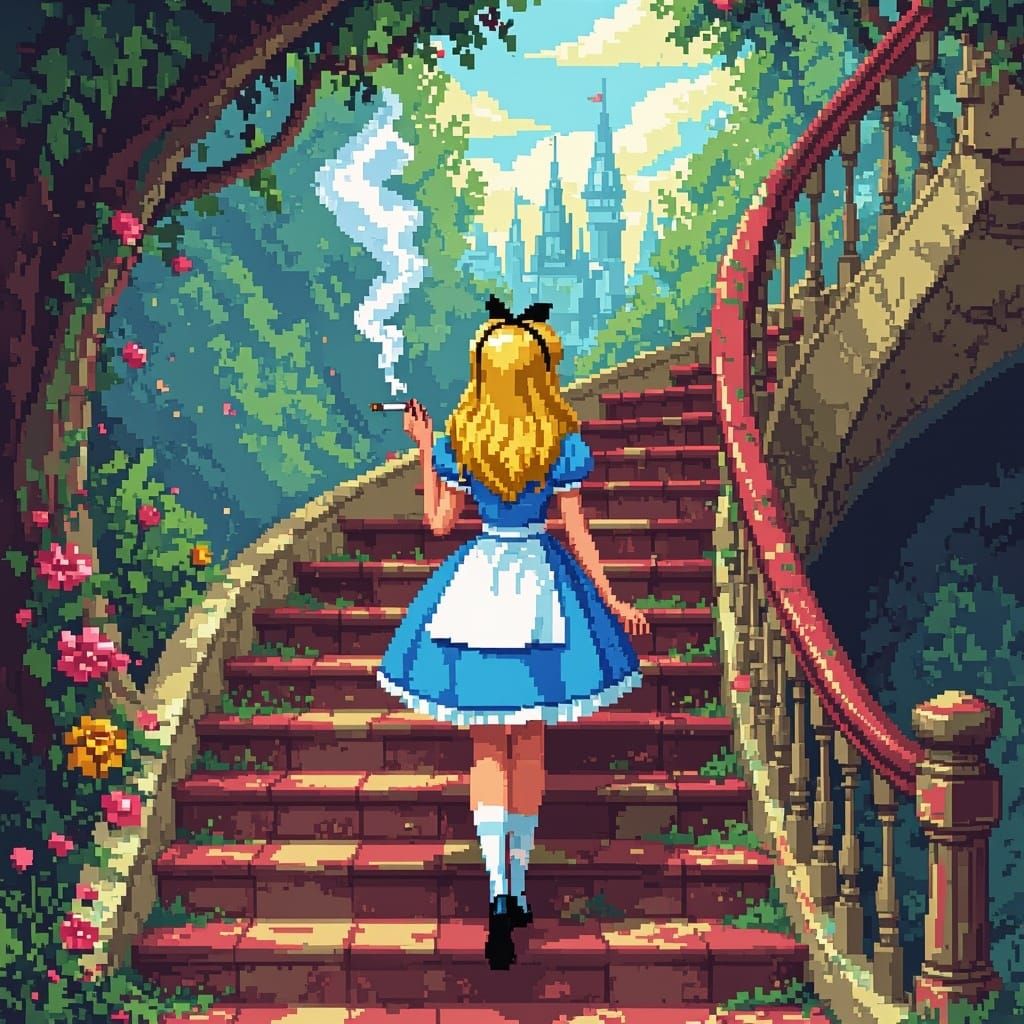 Alice Descends into Reality's Depths in Distorted Surrealism