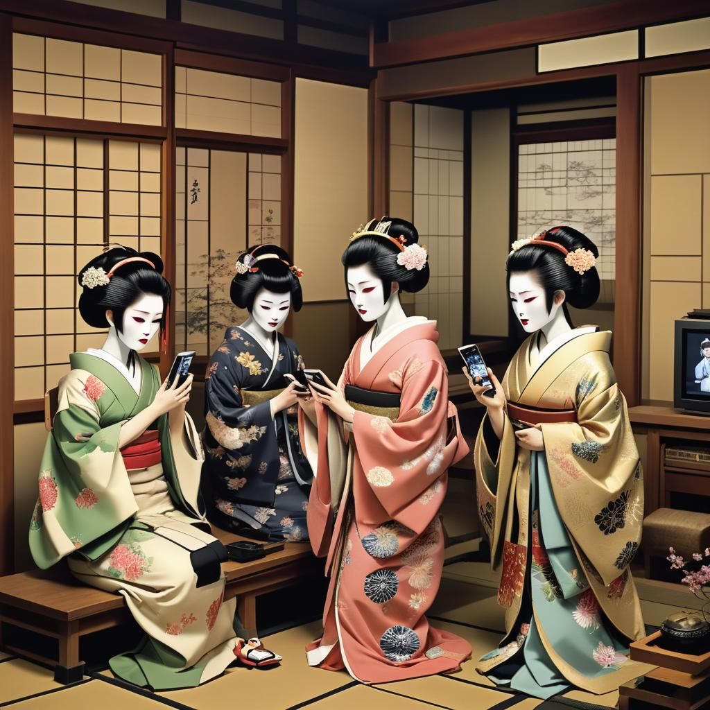 Edo Period Geishas in High-Tech Teahouse