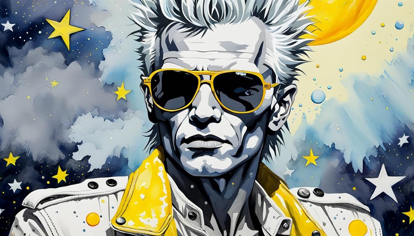 Billy Idol in Pop Art Style with Watercolor Wash