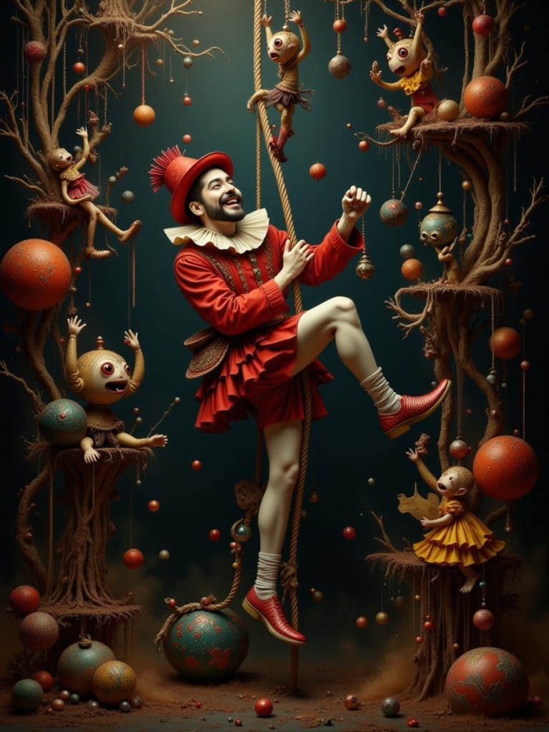 Dark Whimsical Circus Acrobats in Baroque Renaissance Style