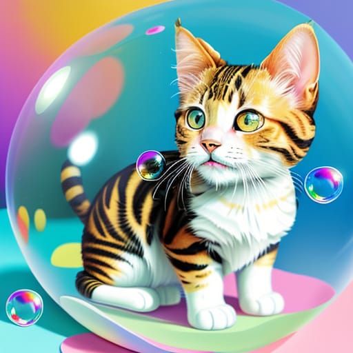 Playful Calico Cat Popping Bubble Wrap: Digital Art