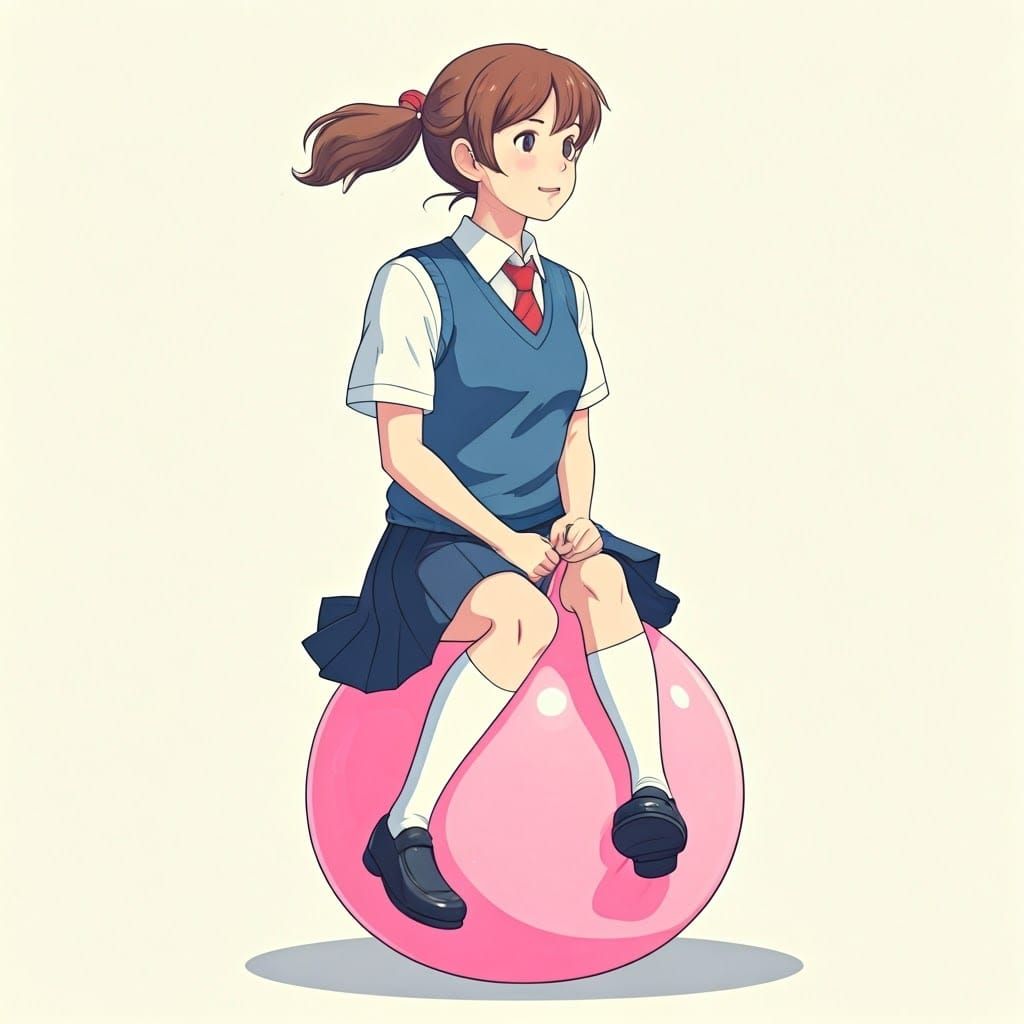 Surreal School Girl in Whimsical Ghibli Style