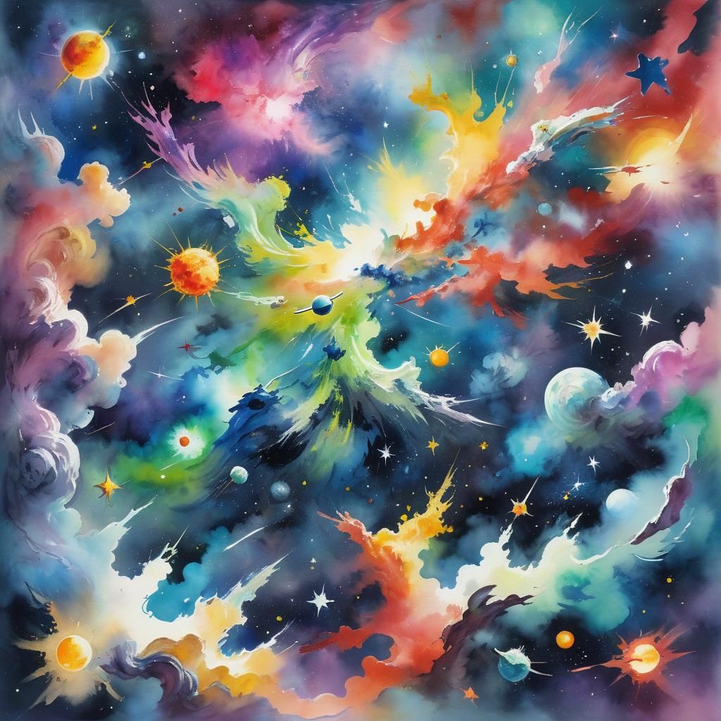 Space in Gouache Style Watercolor Painting