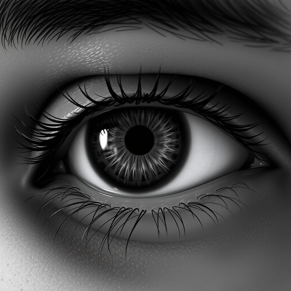 Hyperrealistic Black and White Eye Portrait with Intricate R...