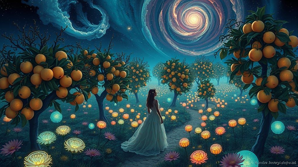 Bioluminescent Orchard Dreamscape in Digital Painting Style