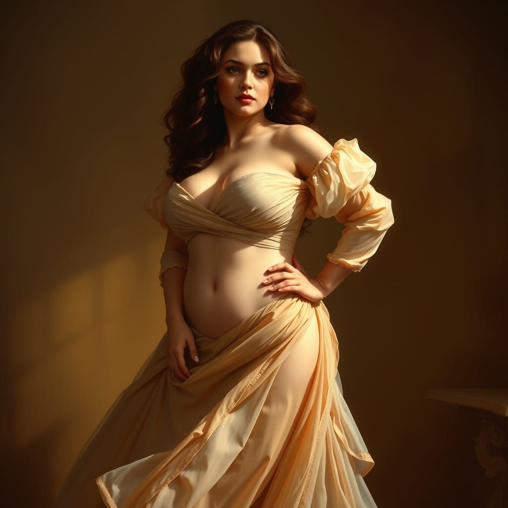 Voluptuous Female in Elegant Baroque-Inspired Gown