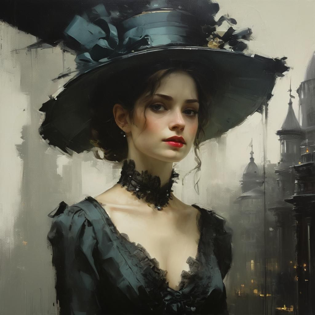 Oil painting of victorian era female