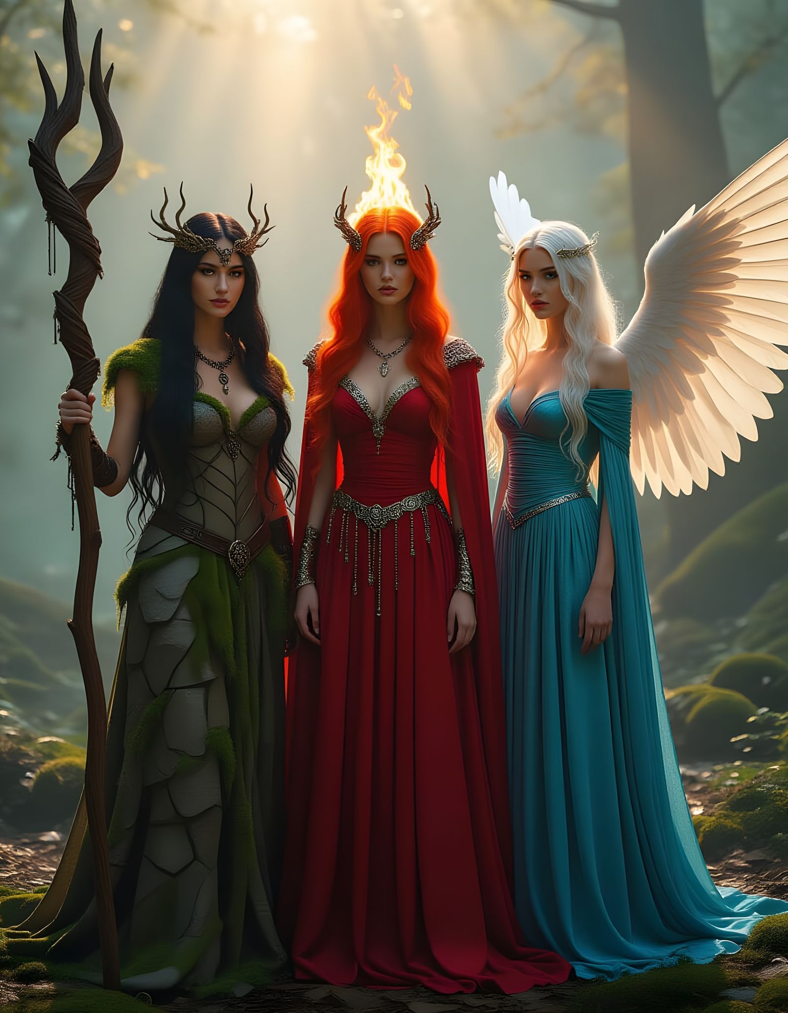 Elemental Goddesses: Earth, Fire, Water, Air - Photorealisti...
