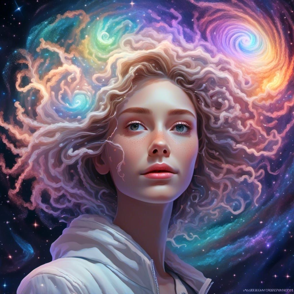 Cute Girl Stoner in Space, Hyperdetailed Portrait