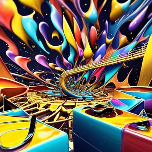 Surreal Musical Instruments Exploding: A Vibrant Macro Photo...
