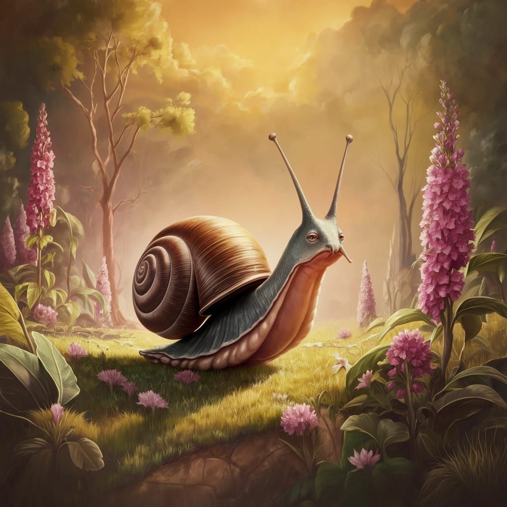 Golden Age Snail in Whimsical Wonderland