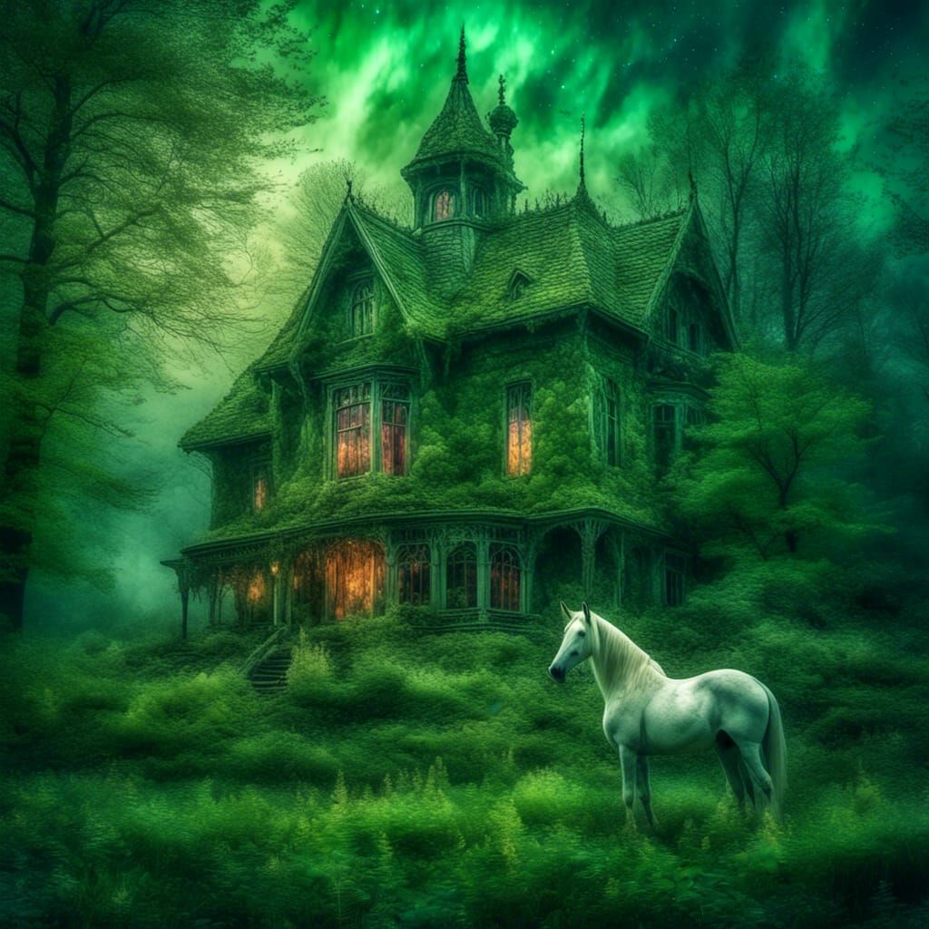 Moss House with Unicorn: Hyperrealistic HDR Image