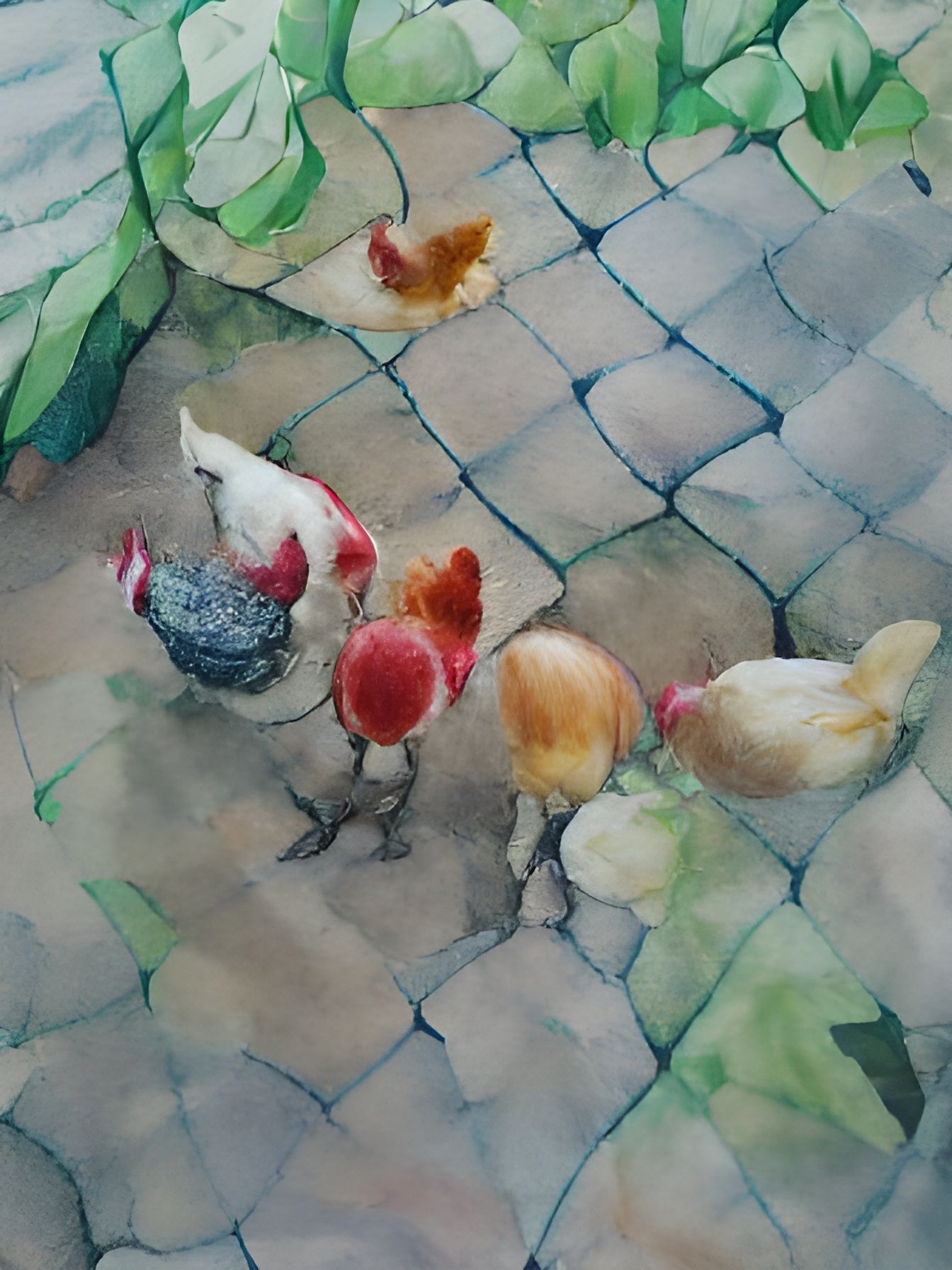 Chickens in Watercolor Style