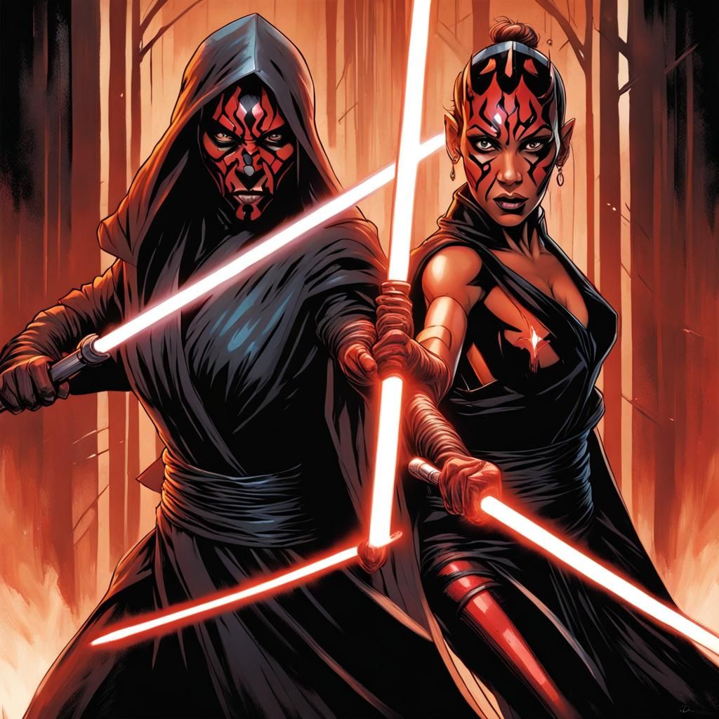 Jedi Warrior vs Darth Maul in Comic Book Style