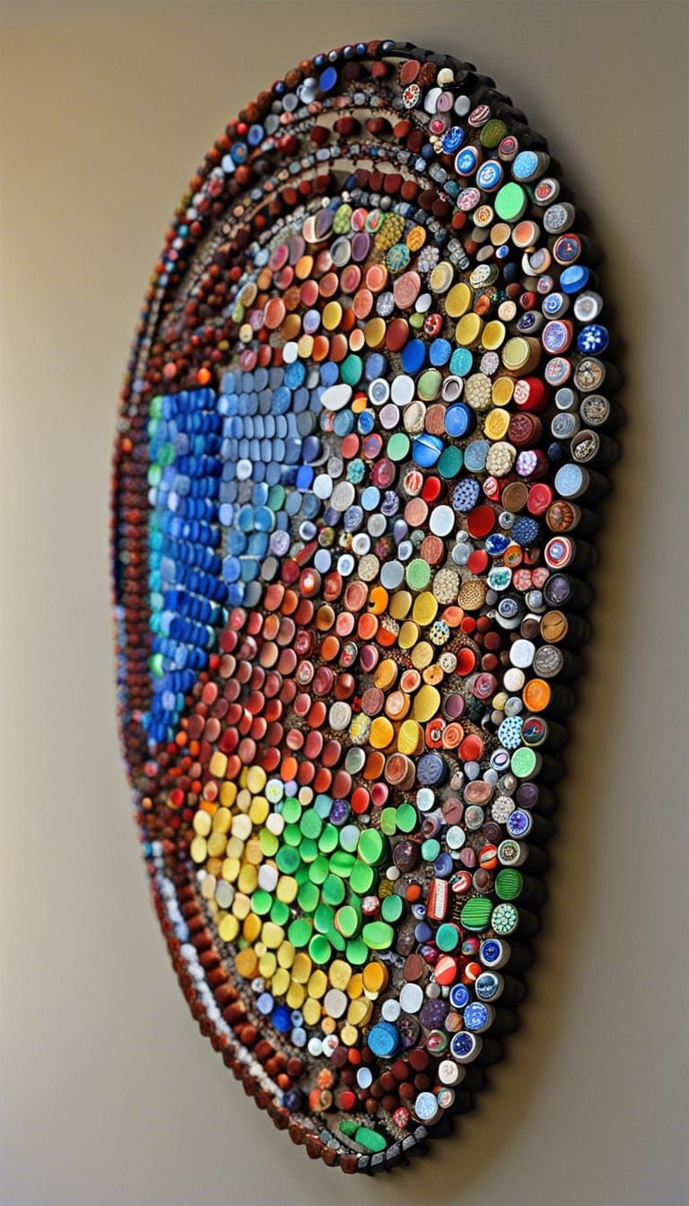 Bottle Cap Mosaic Art Portrait in 8K