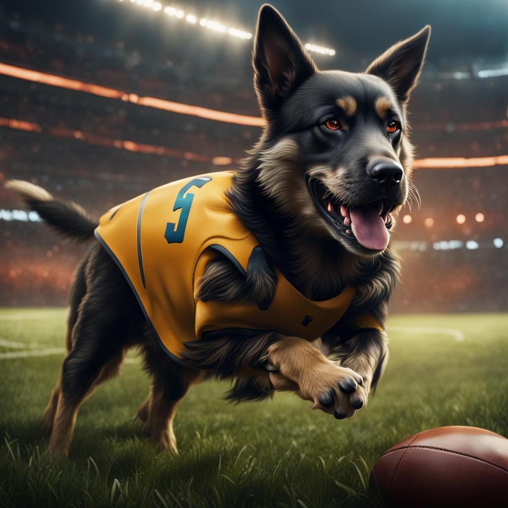 Dog Playing Football in Detailed Matte Painting