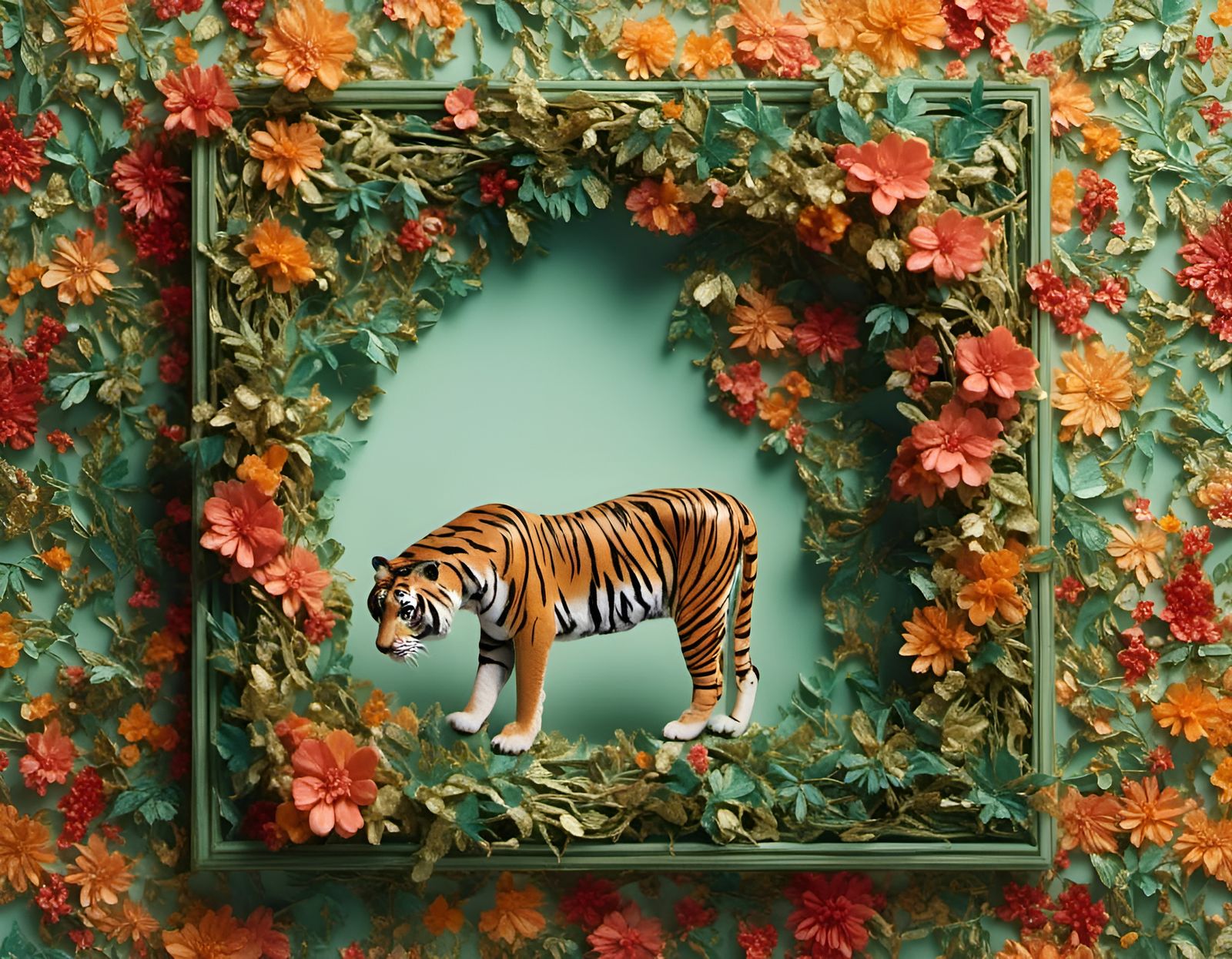 Framed Tiger Portrait with Jungle Wallpaper