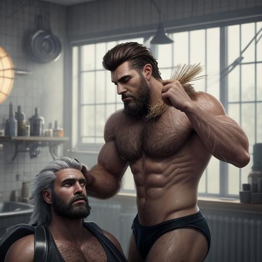 Muscular Man's Body Waxing: Photorealistic 3D Art